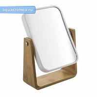 Зеркало косметическое настольное белое с вставками из бамбука 17х22х6 см